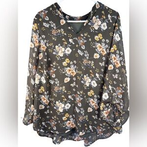 Papermoon Green Brown Floral Long Sleeve Blouse 1X